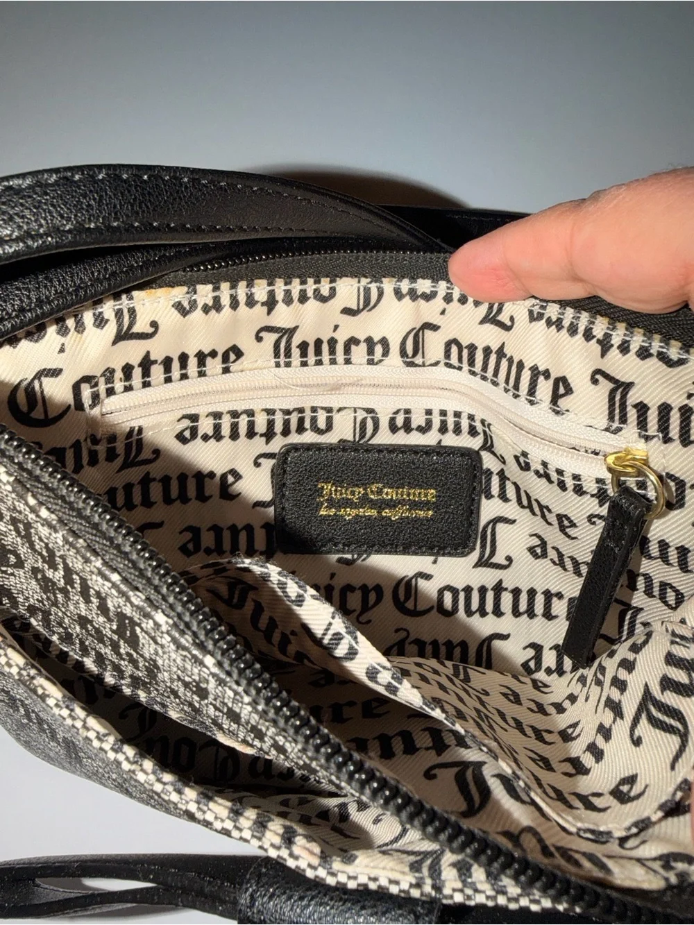 Juicy Couture Black and Gold Logo Shoulder Bag
